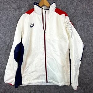 Vintage Y2K Asics Windbreaker Jacket Mens L Red White Blue Back Warm Full Zip